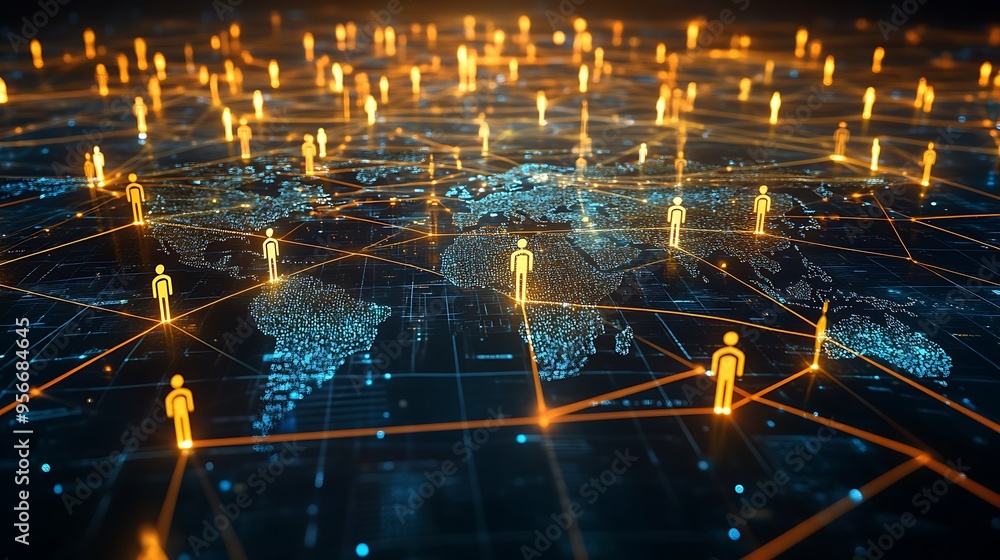 Poster global connectivity through digital mapping and location pins