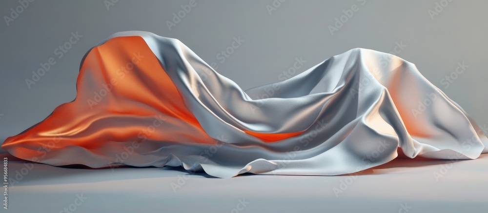 Poster a product showcased within a fabric wrap created through 3d rendering