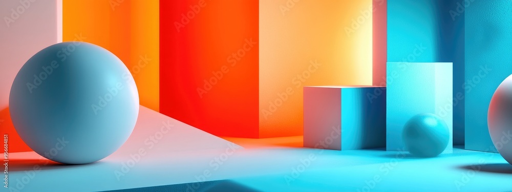 Poster abstract geometric shape accompanied by a vibrant background ideal for product mockups banners prese