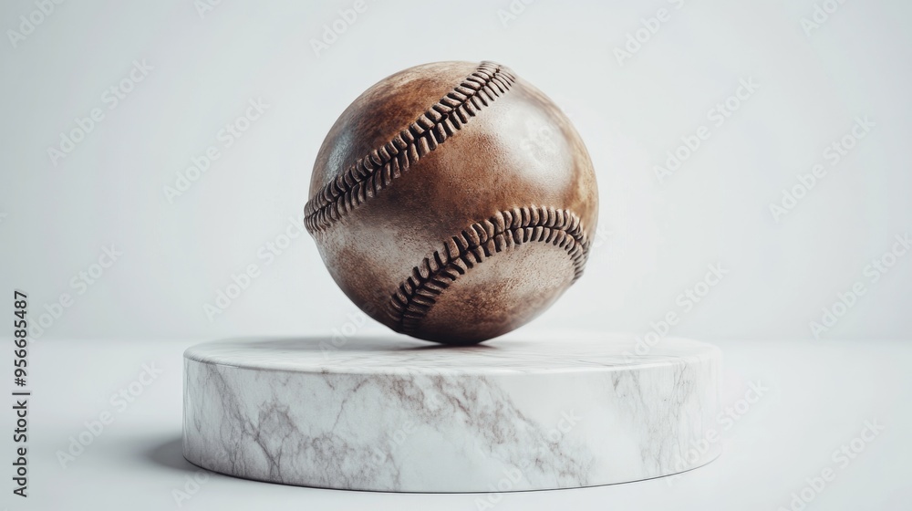 Poster baseball icon featuring a bronze symbol on a white marble podium suitable for websites social media 
