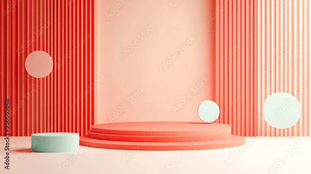 Poster abstract minimalistic composition featuring geometric shapes 3d rendered illustration showcasing a p