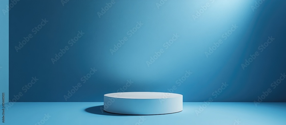 Poster product presentation podium mock up with a blue background 3d render and illustration