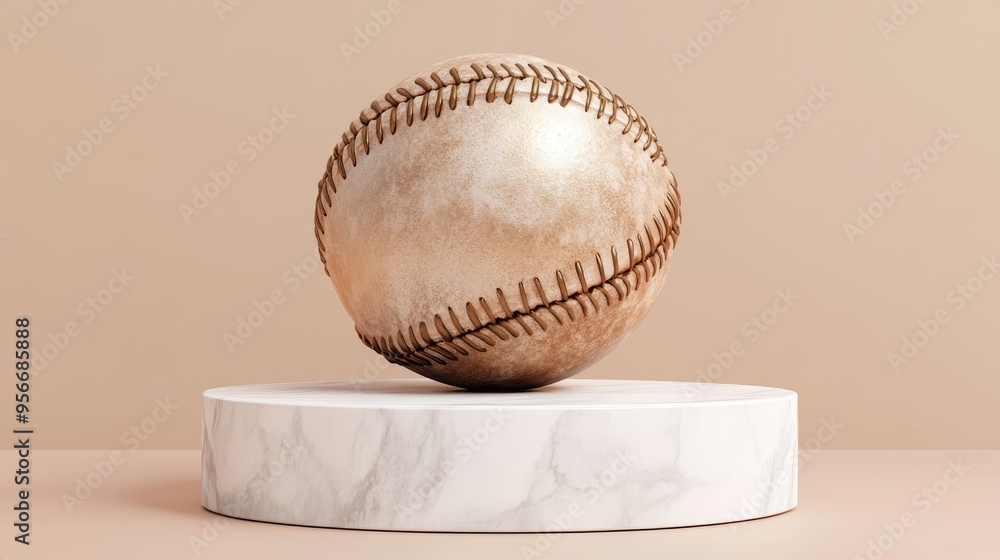 Poster baseball icon featuring a bronze symbol on a white marble podium suitable for websites social media 