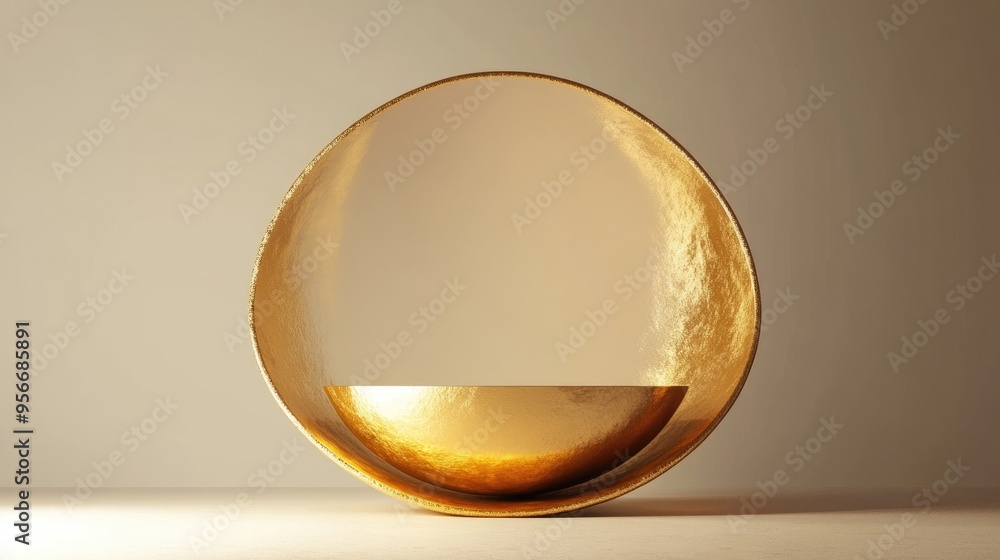 Poster elegant abstract gold podium within a hemisphere shell characterized by a minimalist and refined 3d 