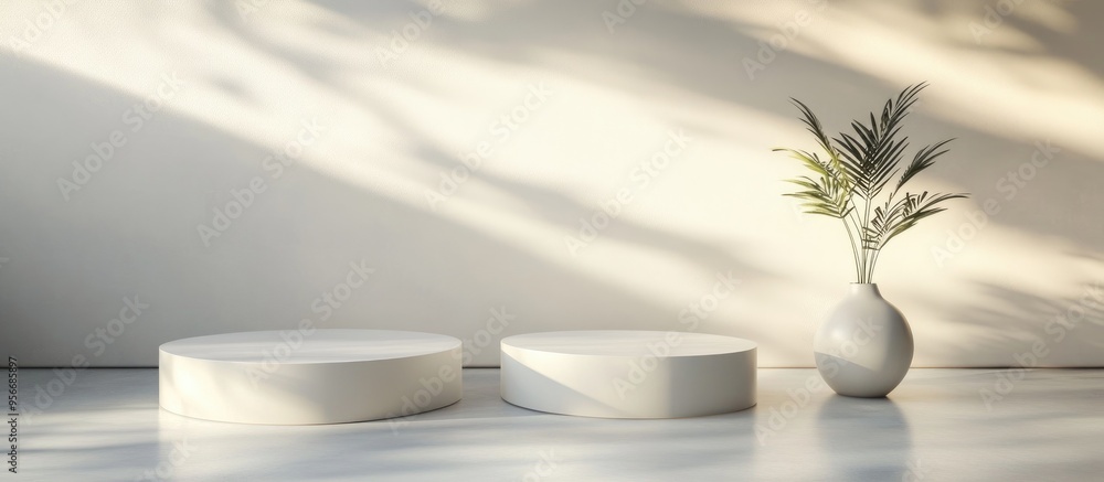 Poster Abstract background featuring a geometric shape podium designed for product presentation 3D rendering