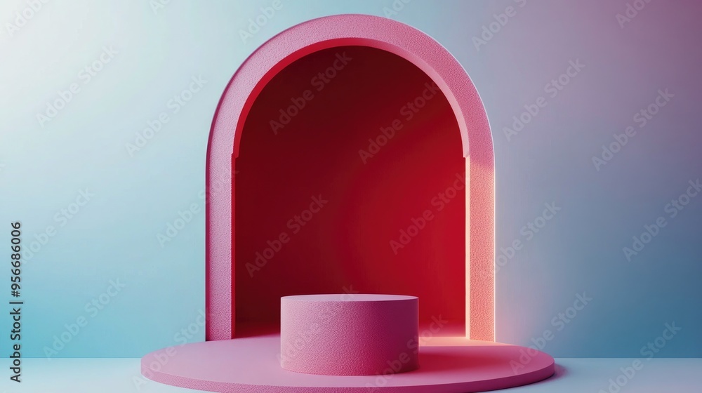 Poster Minimalist abstract background featuring a pedestal created through 3D illustration and rendering