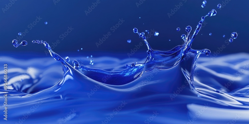 Poster blue liquid splash in a blue environment abstract backdrop for presentations 3d rendering