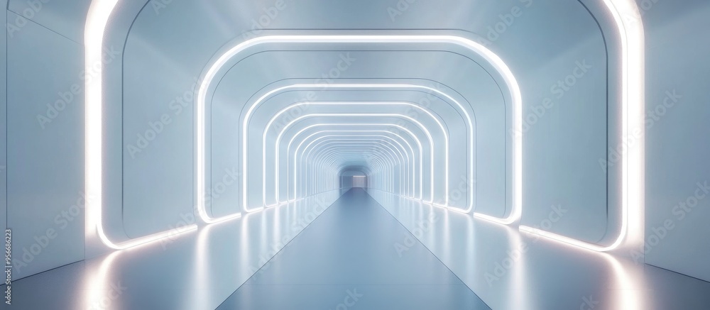 Poster futuristic abstract interior of a light corridor modern minimal environment and imaginative tunnel d