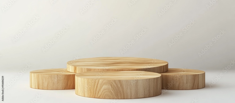 Aufkleber wooden display podium on a white background 3d rendering
