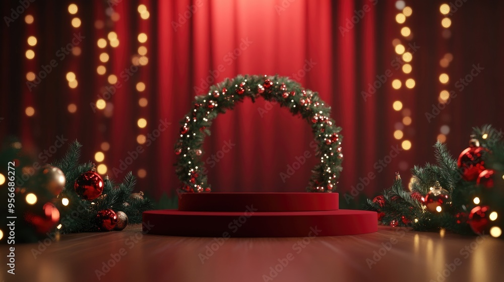 Poster Empty podium display with a Christmas background 3D rendering