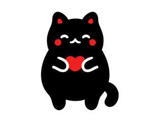 Black cat with heart illustration.