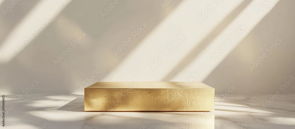 Poster gold square pedestal on a white background for product display 3d rendering