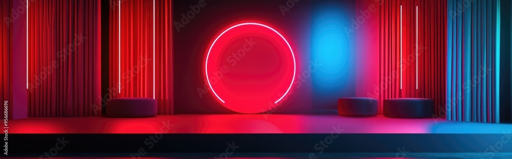 Poster Simple event scene with a red backdrop rendered in 3D