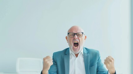A business leader shouting in a meeting, expressing frustration or urgency, in a modern office setting