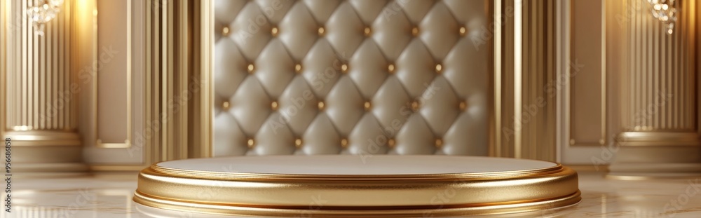 Poster luxurious golden pedestal or blank podium with an elegant background 3d rendering