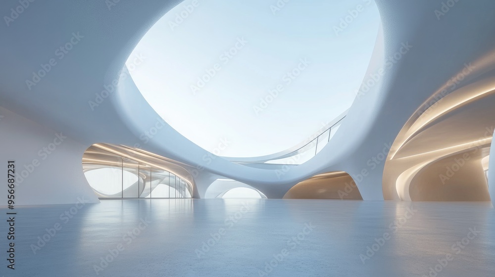 Poster Abstract modern architectural background featuring an empty open interior space 3D rendering
