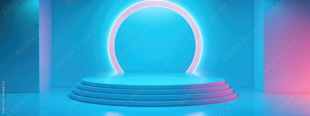 Poster light blue display stand soft colored podium 3d visualization