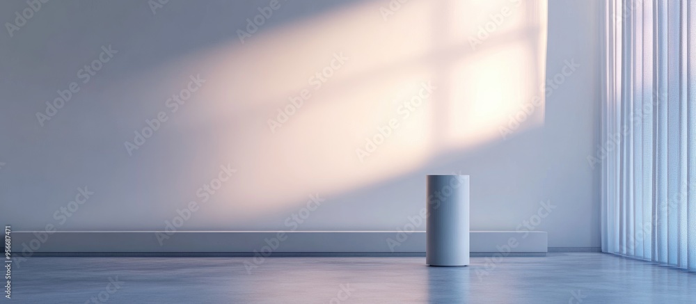 Aufkleber white background featuring a pedestal and a display case in a 3d illustration