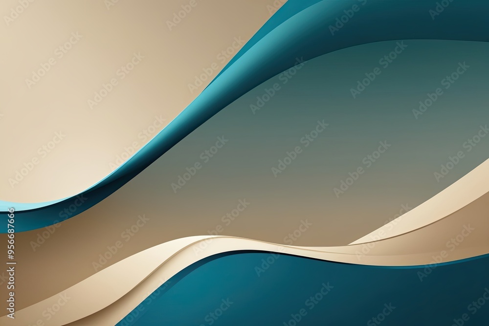 Poster soft cobalt light beige gradient background with flowing outline design