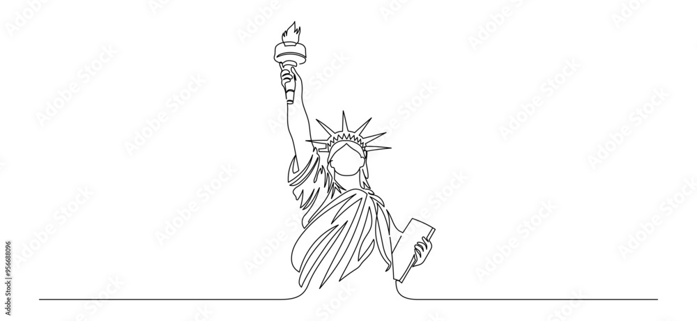 Poster continuous one line drawing of liberty statue. usa landmarks and new york city famous place in simpl