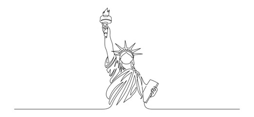Continuous one line drawing of Liberty Statue. USA landmarks and New York city famous place in simple linear style. Editable stroke. Doodle vector illustration © Olga Rai