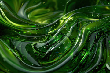 close up horizontal illustration of green shiny fluid abstract background
