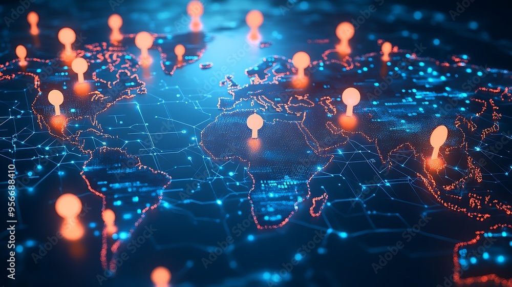Poster global connectivity through digital mapping and location pins