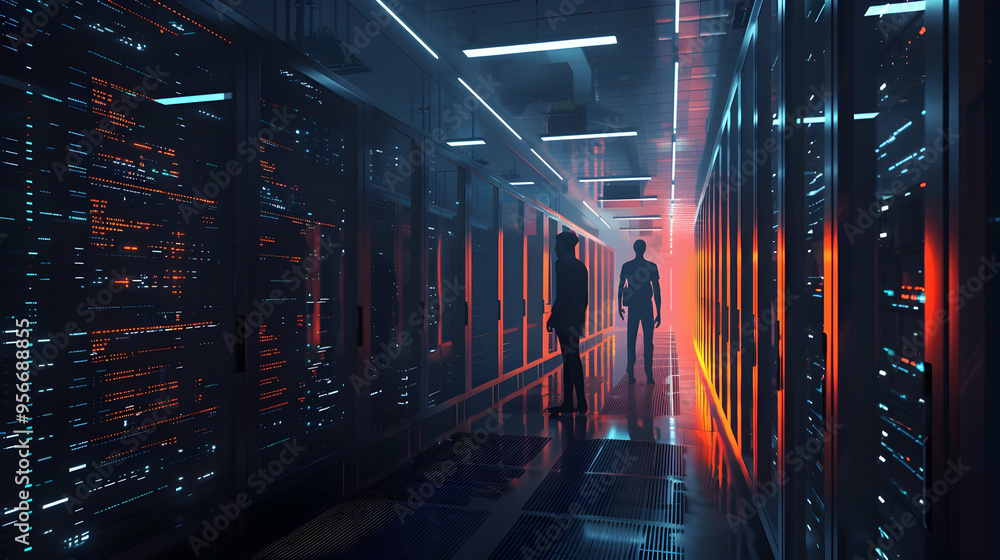 Poster it engineers in a data center, generative ai