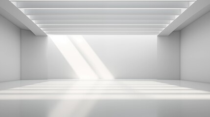 Obraz premium Minimalist Abstract White Background with Soft Shadows and Light Reflections, Ideal for Product Display or Advertising Backdrop in a Studio Setting