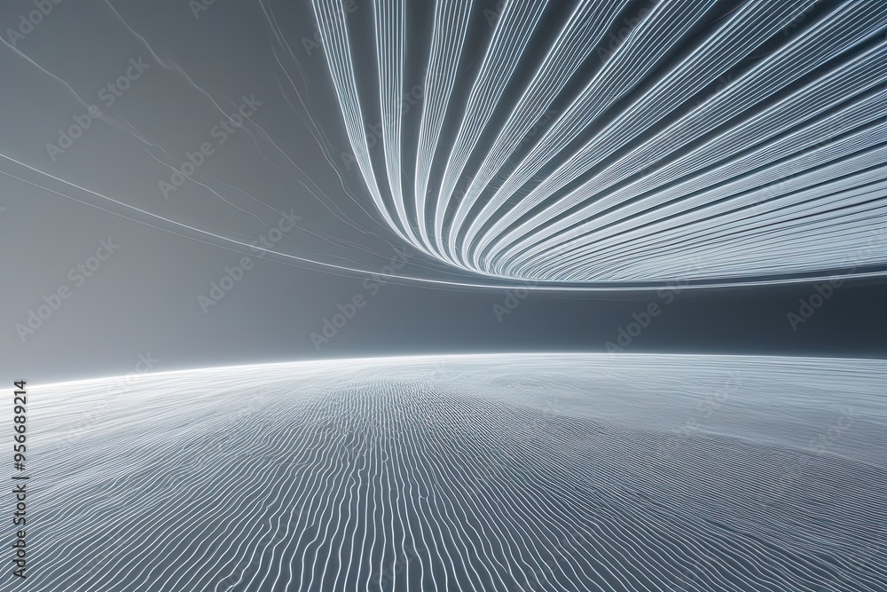 Poster 3d abstract white radiation visuals with pulsing waves and dynamic textures