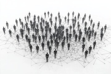 Naklejka premium Simple people shapes connected by lines created with Generative AI