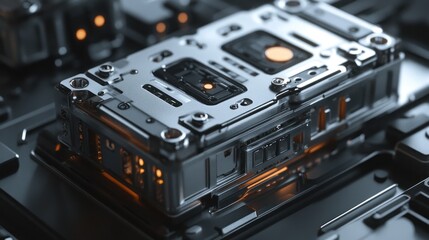 Metallic Module with Glowing Details