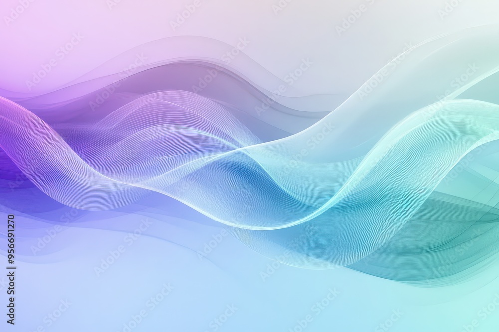 Poster minimalist abstract graphic element with flowing waves in pastel colors.