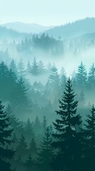 Fototapeta premium Forest foggy illustration poster background 