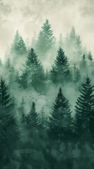 Obraz premium Forest foggy illustration poster background 