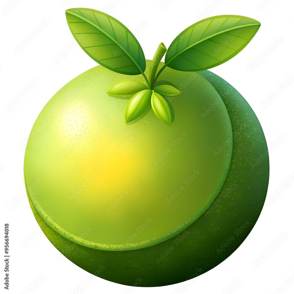 Poster a vibrant 3d illustration of a lime with two leaves. perfect for adding a touch of freshness and vib