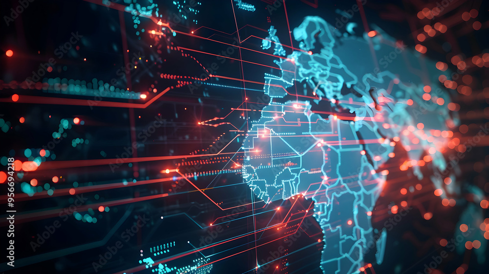 Poster Digital map of concept of global network and connectivity, high speed data transfer and cyber technology