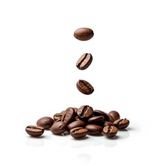 falling  coffee beans on white background