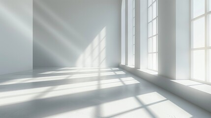 Obraz premium Minimalist Abstract White Background with Soft Shadows and Light Reflections, Ideal for Product Display or Advertising Backdrop in a Studio Setting