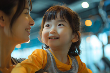 Happy father and mother day beautiful parent with small child generative ai