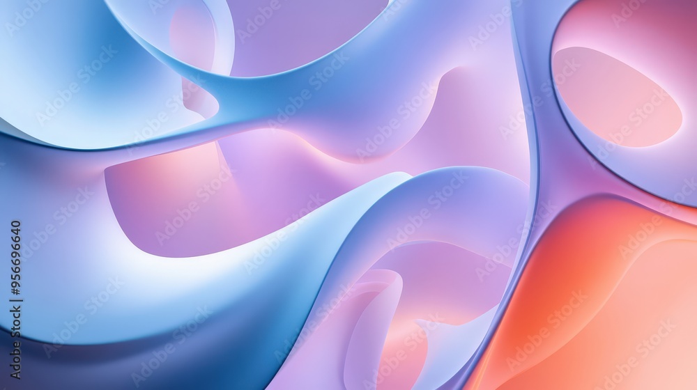Poster pastel colored abstract shapes on a soft gradient background for modern design.