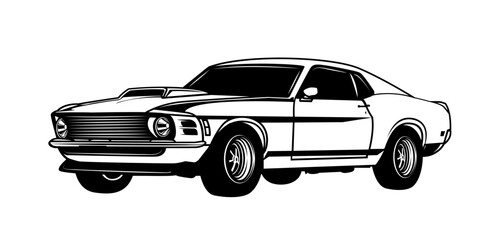 Muscle Car | Classic Car | Sports Car | Mustang | Vintage Car | Old Car | Car Collection | Car Lover | Original Illustration | Vector and Clipart | Cutfile and Stencil