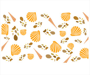 Modern flat outline seashells, textile, clothing, interior, stationery, wrapping paper, scrapbooking. Fashionable sea endless texture. Hand drawn vector drawing