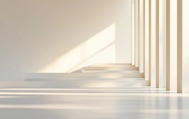 Fototapeta premium Minimalist Abstract White Background with Soft Shadows and Light Reflections, Ideal for Product Display or Advertising Backdrop in a Studio Setting