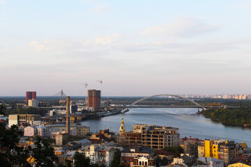 view from the bridge over the Dnipro River in the city of Kyiv