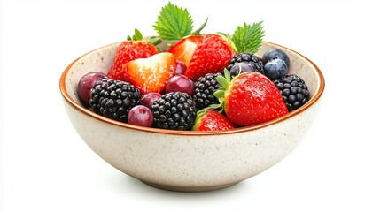 Juicy fresh berries in a bowl, glistening with freshness, vibrant colors, healthy and delicious
