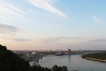 view of the Dnipro River in the city of Kyiv, Ukraine