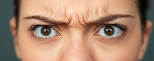 Naklejka premium Close-up of a woman's disgusted expression, wrinkled nose and narrowed eyes, clearly showing revulsion, with a dark, moody background