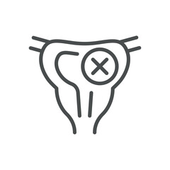 Hysterectomy Icon. Simple Line Illustration of a Uterus with Cross Mark, Representing Surgical Removal and Gynecological Surgery.