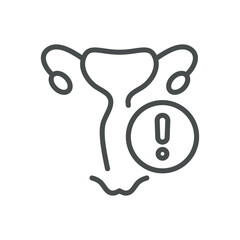 Vaginal Health Alert Icon. Thin Line Illustration of Female Reproductive System with Exclamation Mark Symbol, Vaginal Health Issues and Warnings. Isolated Outline Vector Healthy Vagina Sign.
